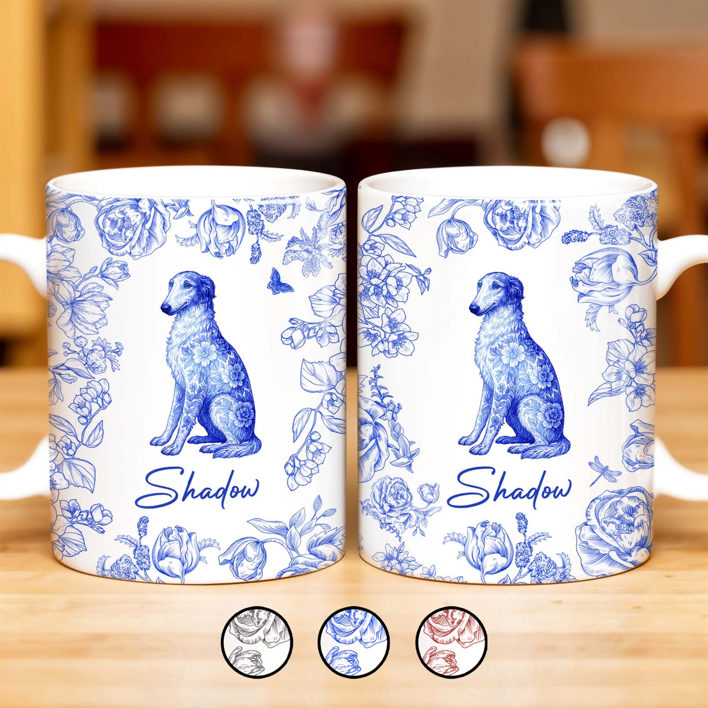 Tasse à café personnalisée avec motif floral bleu pour chien - DOG050_MG