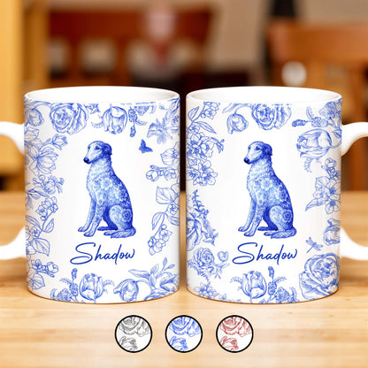 Tasse à café personnalisée avec motif floral bleu pour chien - DOG050_MG