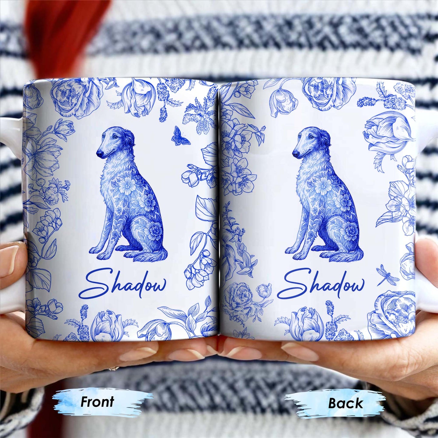 Tasse à café personnalisée avec motif floral bleu pour chien - DOG050_MG