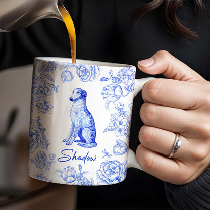 Tasse à café personnalisée avec motif floral bleu pour chien - DOG050_MG