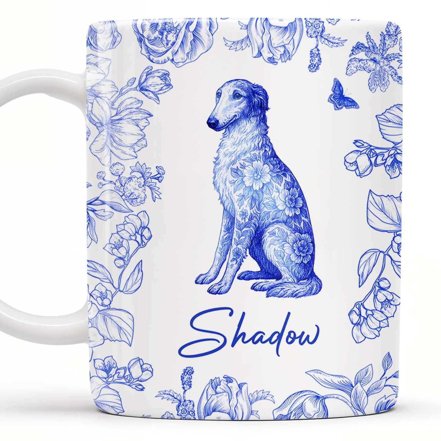 Tasse à café personnalisée avec motif floral bleu pour chien - DOG050_MG