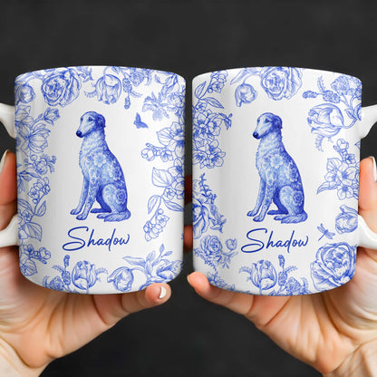Tasse à café personnalisée avec motif floral bleu pour chien - DOG050_MG