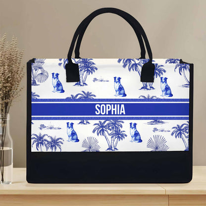 Personalized Tropical And Dog Themed Tote Bag With Palm Trees - Personalized Canvas Tote Bag - DOG051_CTOT
