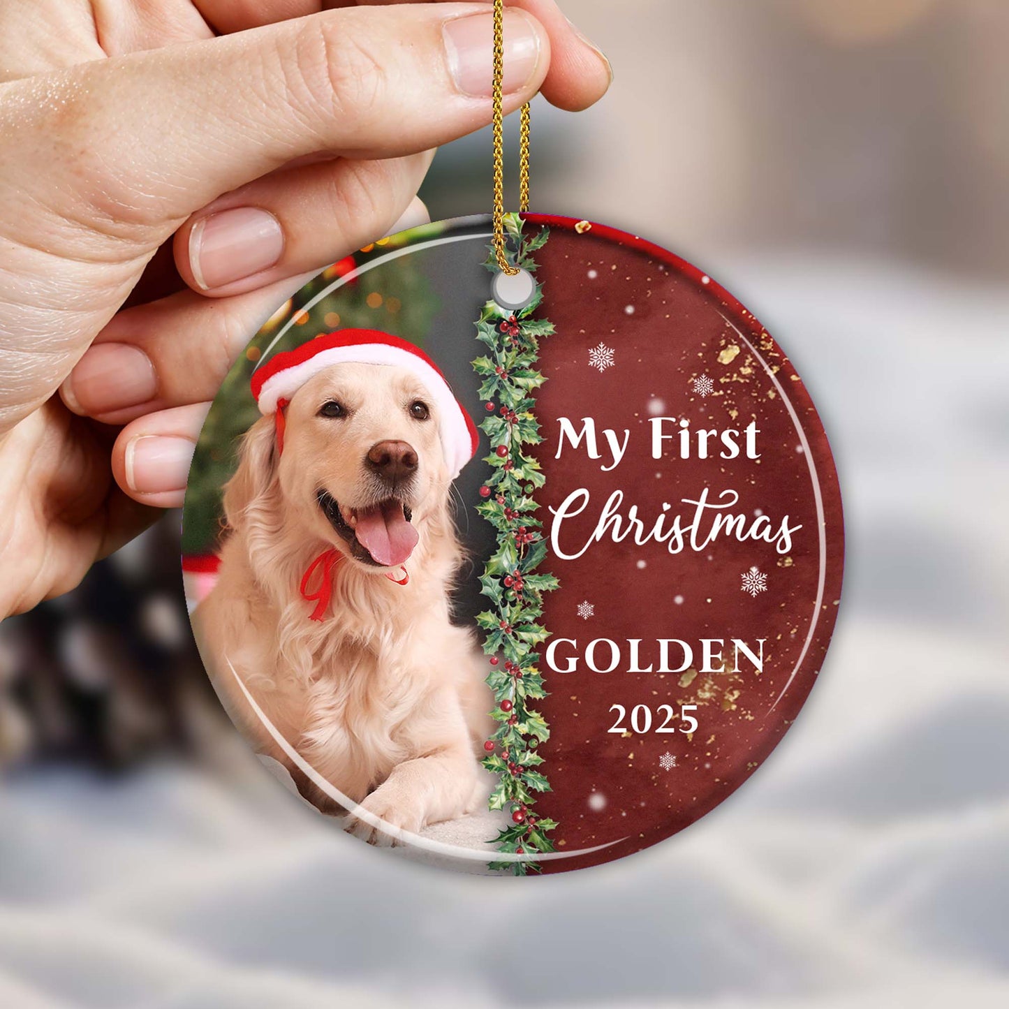 My First Christmas Golden With Dog And Santa Hat