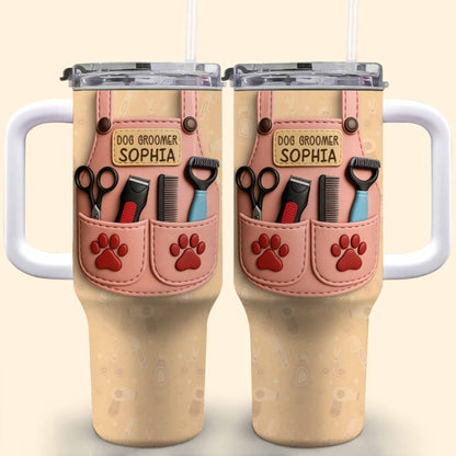 Cadeau de toilettage pour chien avec outils et empreintes de pattes - Gobelet personnalisé de 1 134 ml avec paille - DOG063_TBS