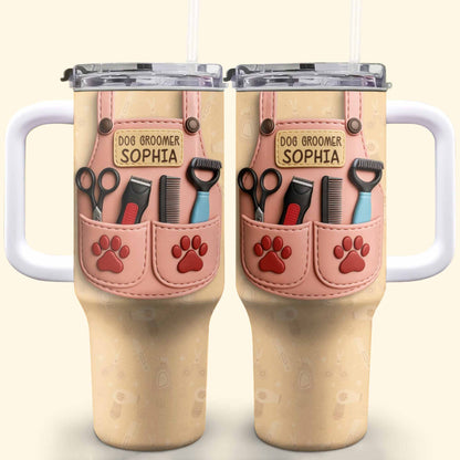 Cadeau de toilettage pour chien avec outils et empreintes de pattes - Gobelet personnalisé de 1 134 ml avec paille - DOG063_TBS