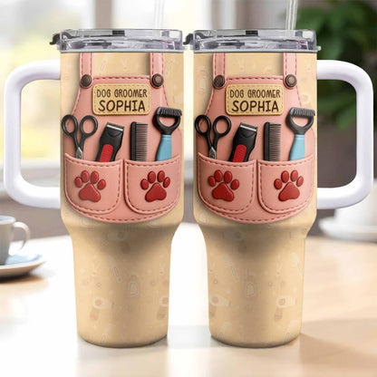 Cadeau de toilettage pour chien avec outils et empreintes de pattes - Gobelet personnalisé de 1 134 ml avec paille - DOG063_TBS