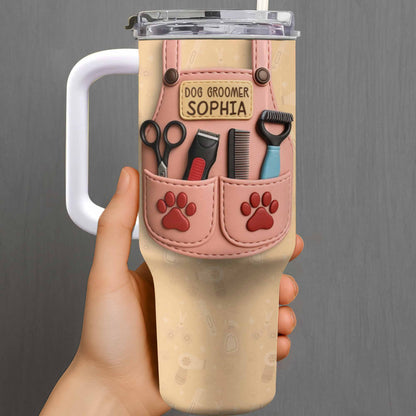 Cadeau de toilettage pour chien avec outils et empreintes de pattes - Gobelet personnalisé de 1 134 ml avec paille - DOG063_TBS