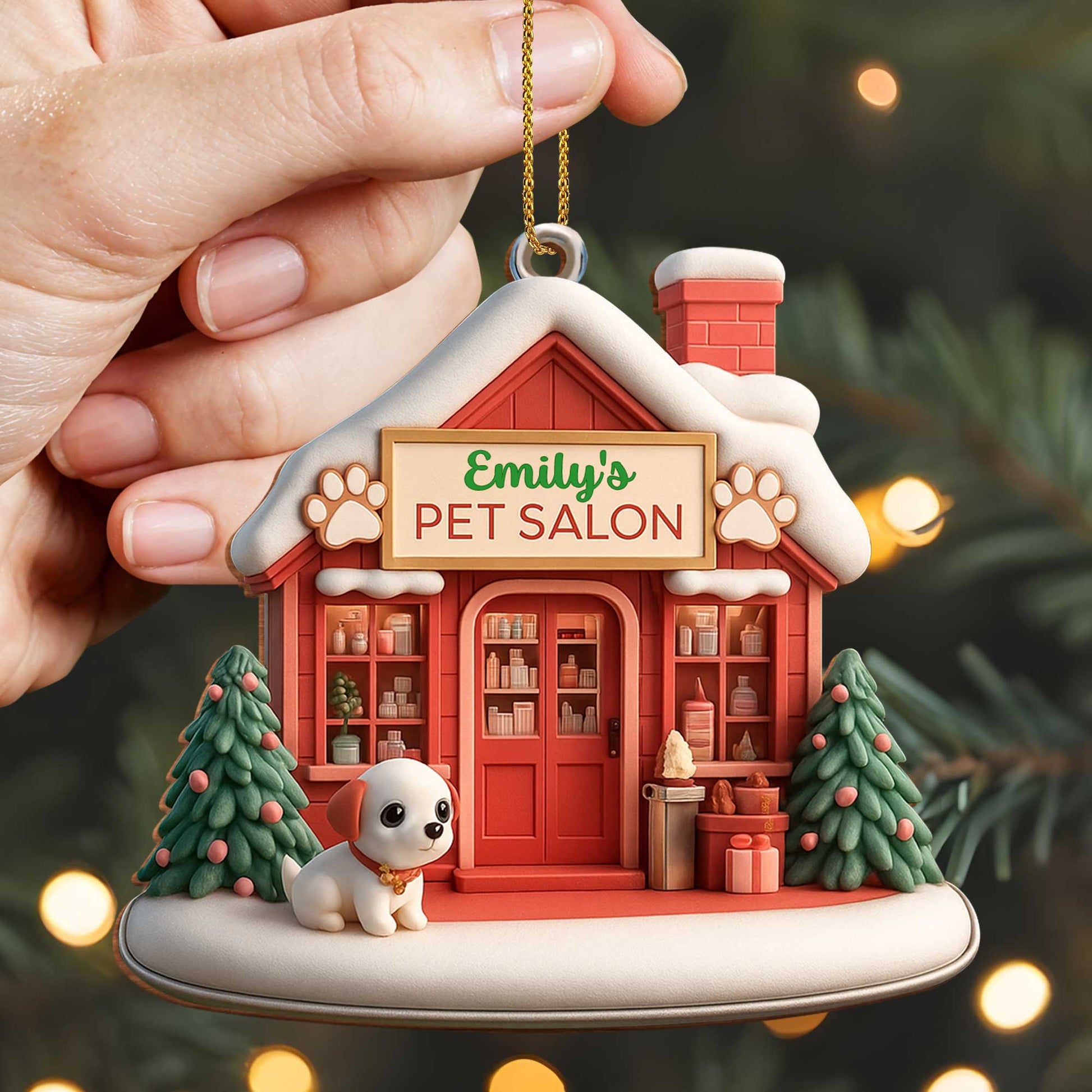 Emily's Pet Salon With Dog and Christmas Tree Ornament