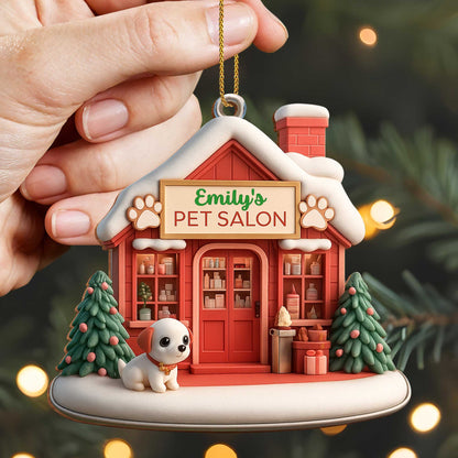 Emily's Pet Salon With Dog and Christmas Tree Ornament