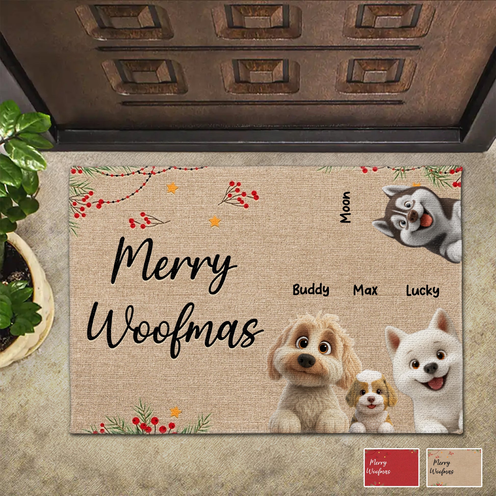 Merry Woofmas With Dogs, Stars, And Berries