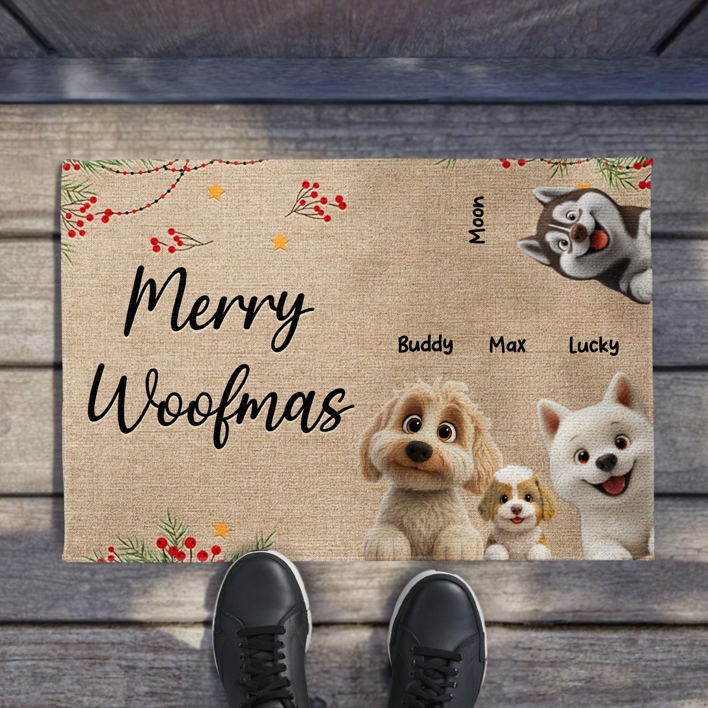 Merry Woofmas With Dogs, Stars, And Berries
