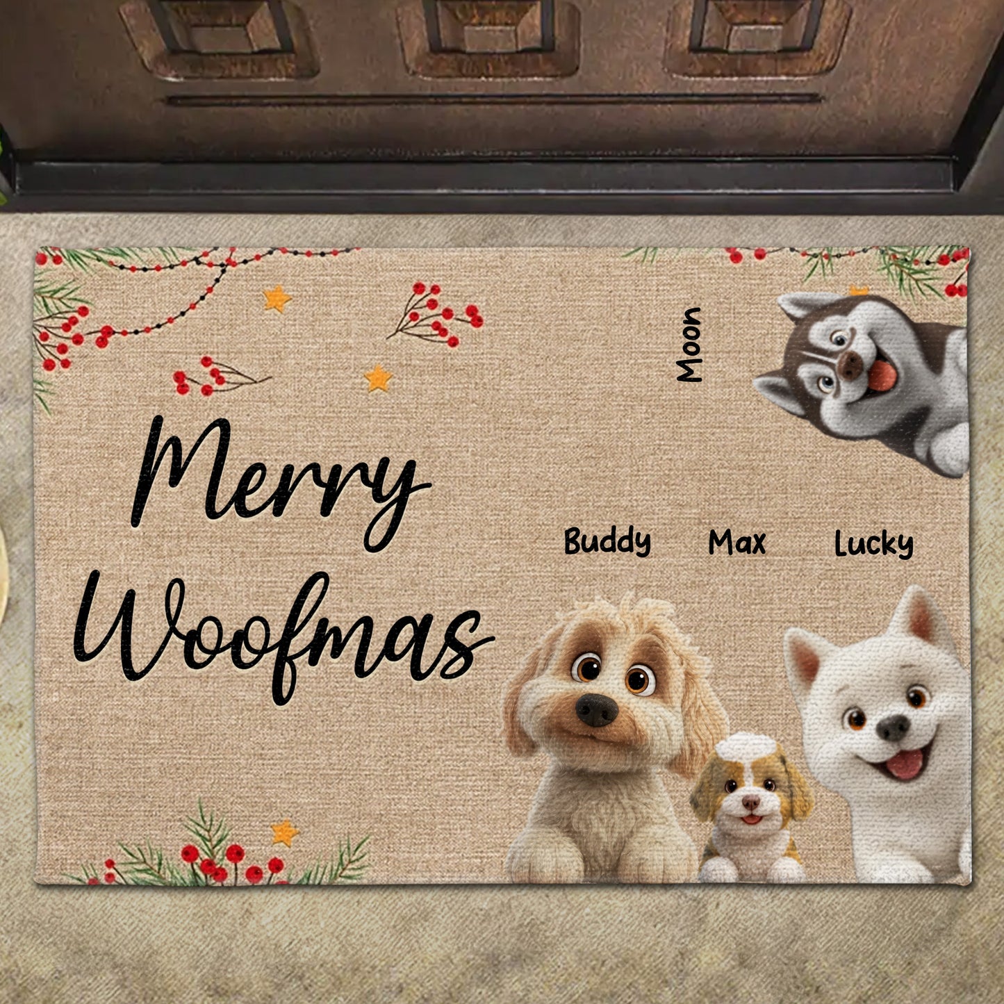 Merry Woofmas With Dogs, Stars, And Berries