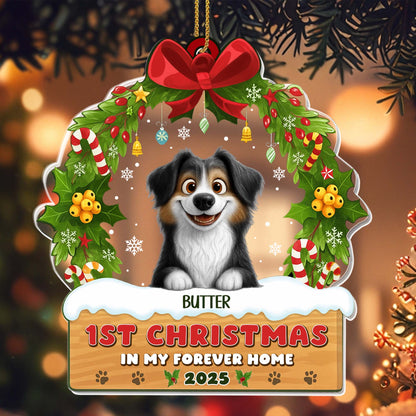 1st Christmas In My Forever Home With Dog And Christmas Wreath