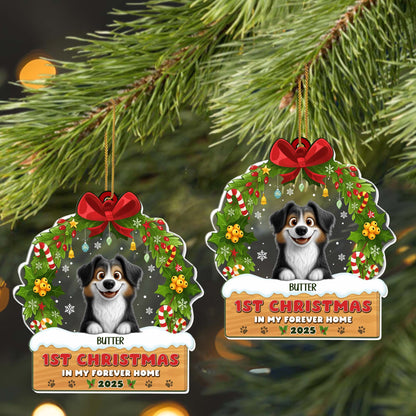 1st Christmas In My Forever Home With Dog And Christmas Wreath