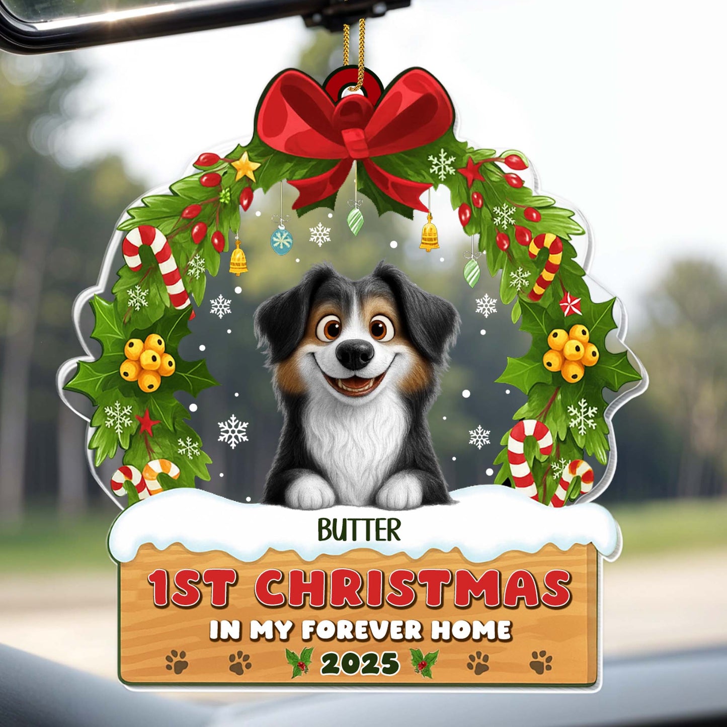 1st Christmas In My Forever Home With Dog And Christmas Wreath