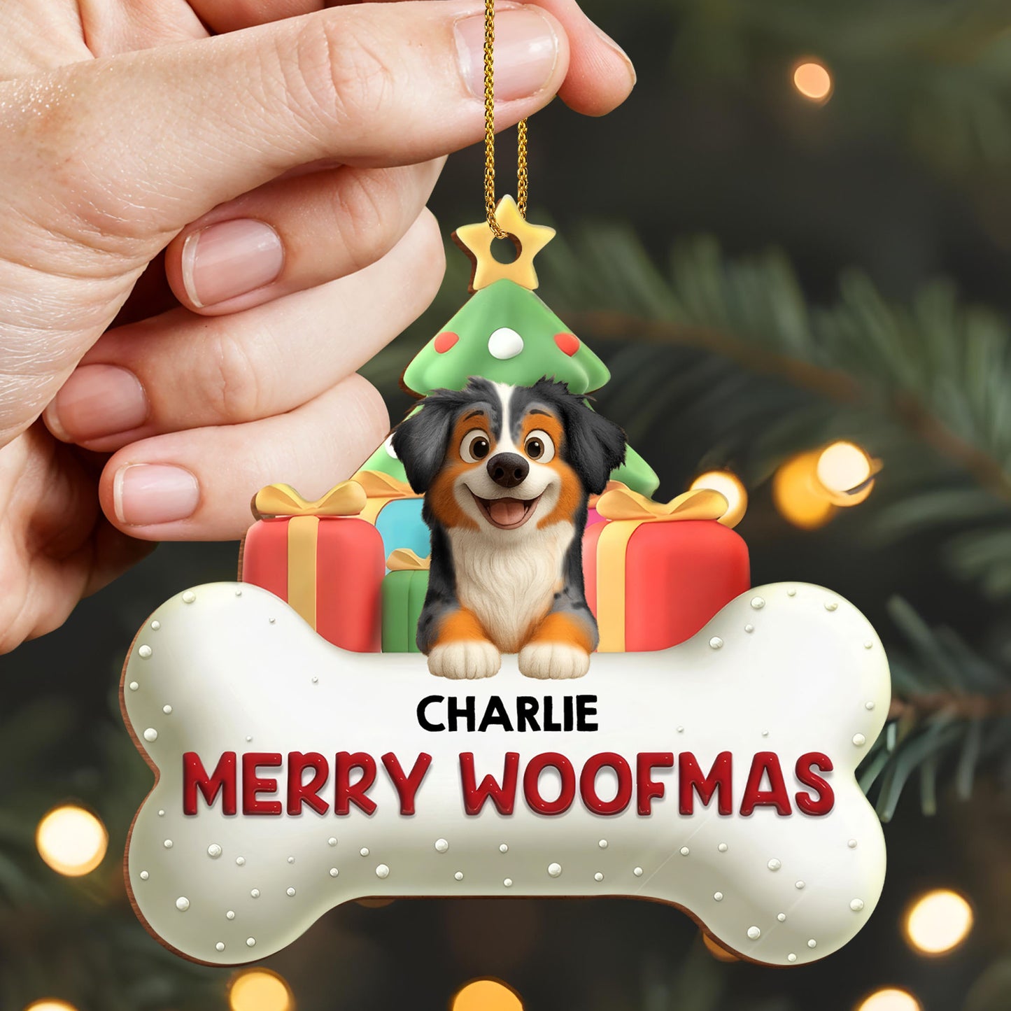 Merry Woofmas With Dog, Christmas Tree And Gifts
