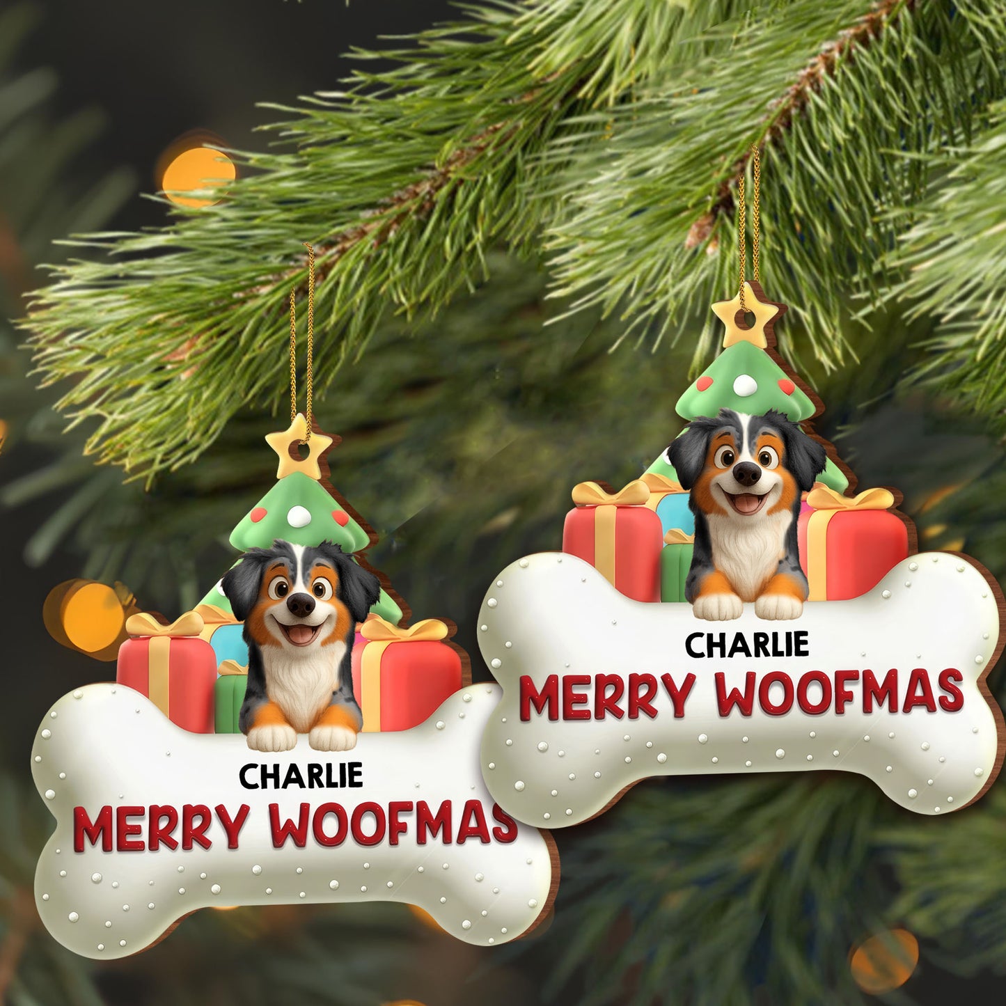 Merry Woofmas With Dog, Christmas Tree And Gifts