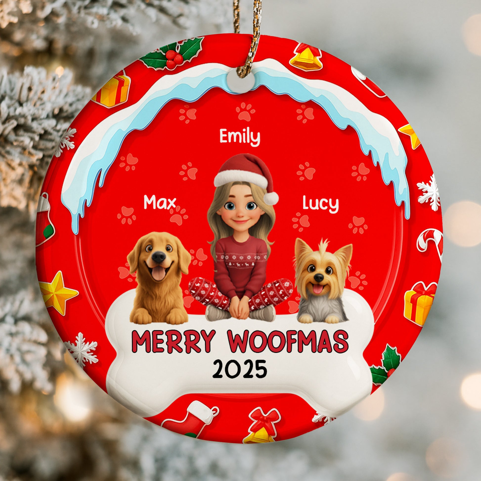Merry Woofmas With A Girl And Cheerful Dogs