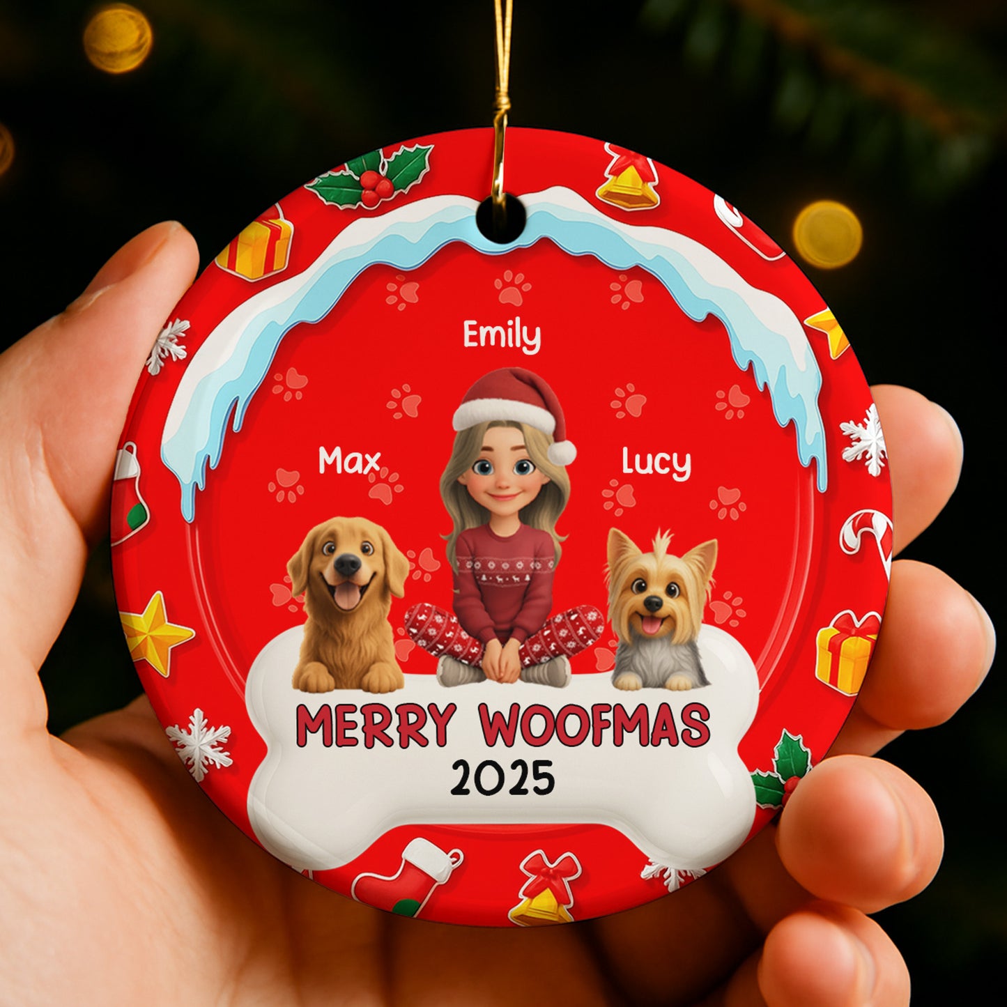 Merry Woofmas With A Girl And Cheerful Dogs