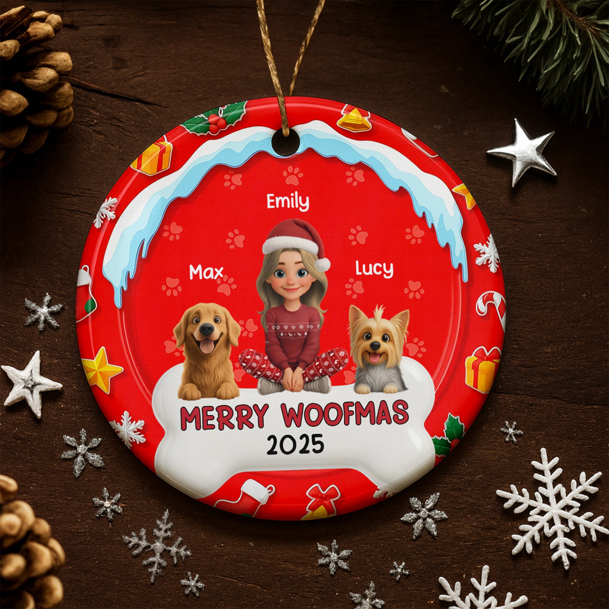 Merry Woofmas With A Girl And Cheerful Dogs