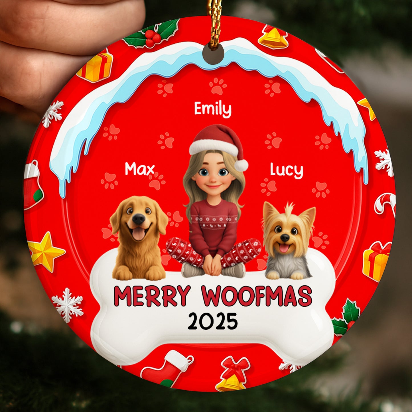 Merry Woofmas With A Girl And Cheerful Dogs