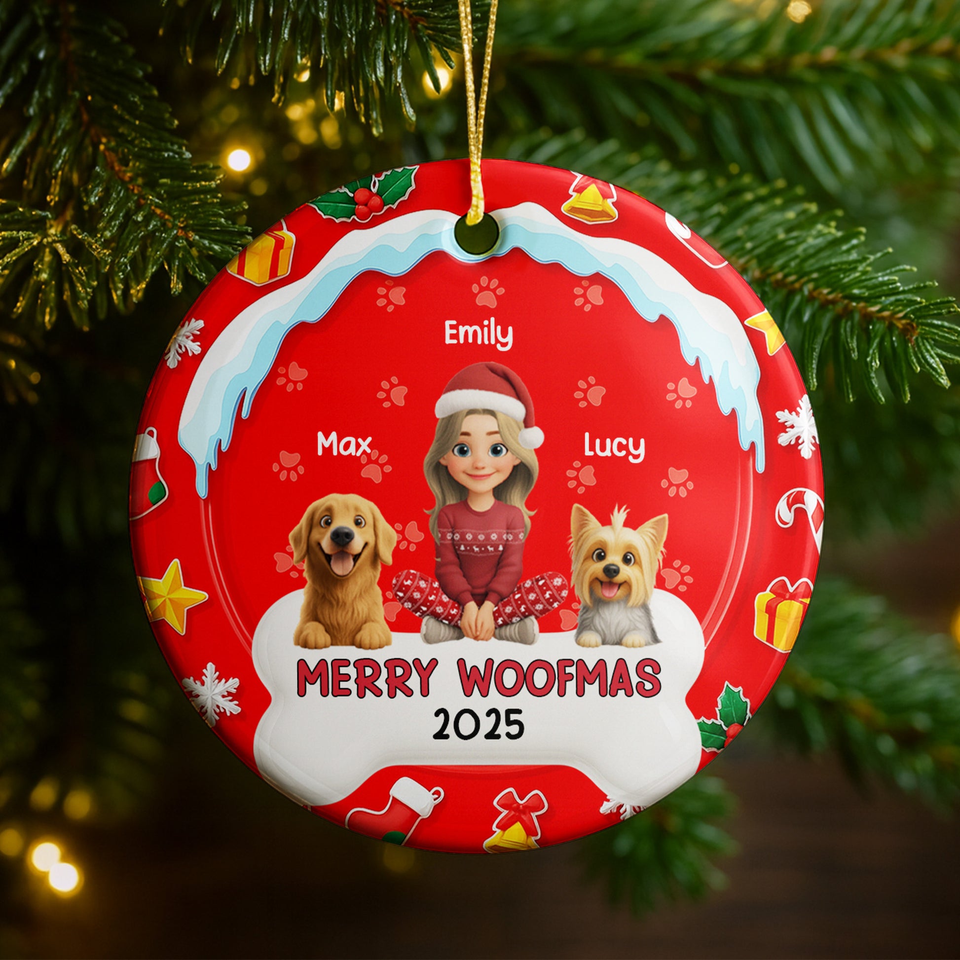 Merry Woofmas With A Girl And Cheerful Dogs