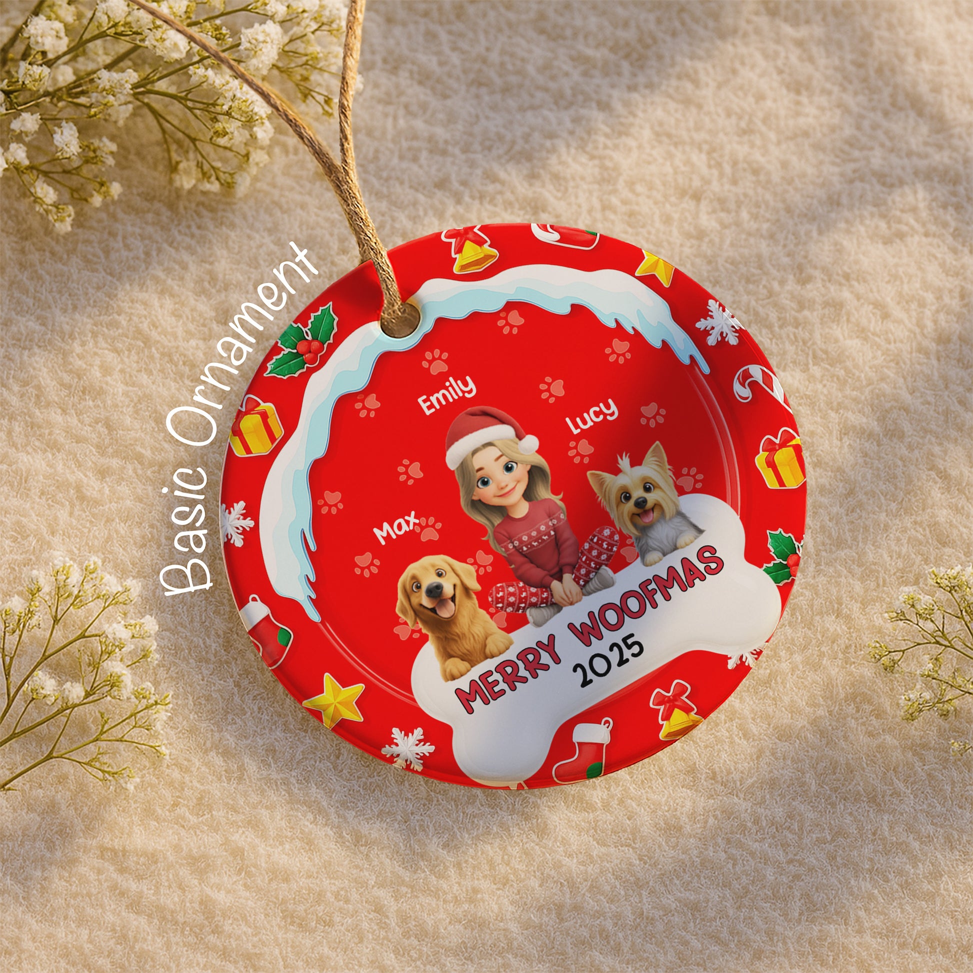 Merry Woofmas With A Girl And Cheerful Dogs