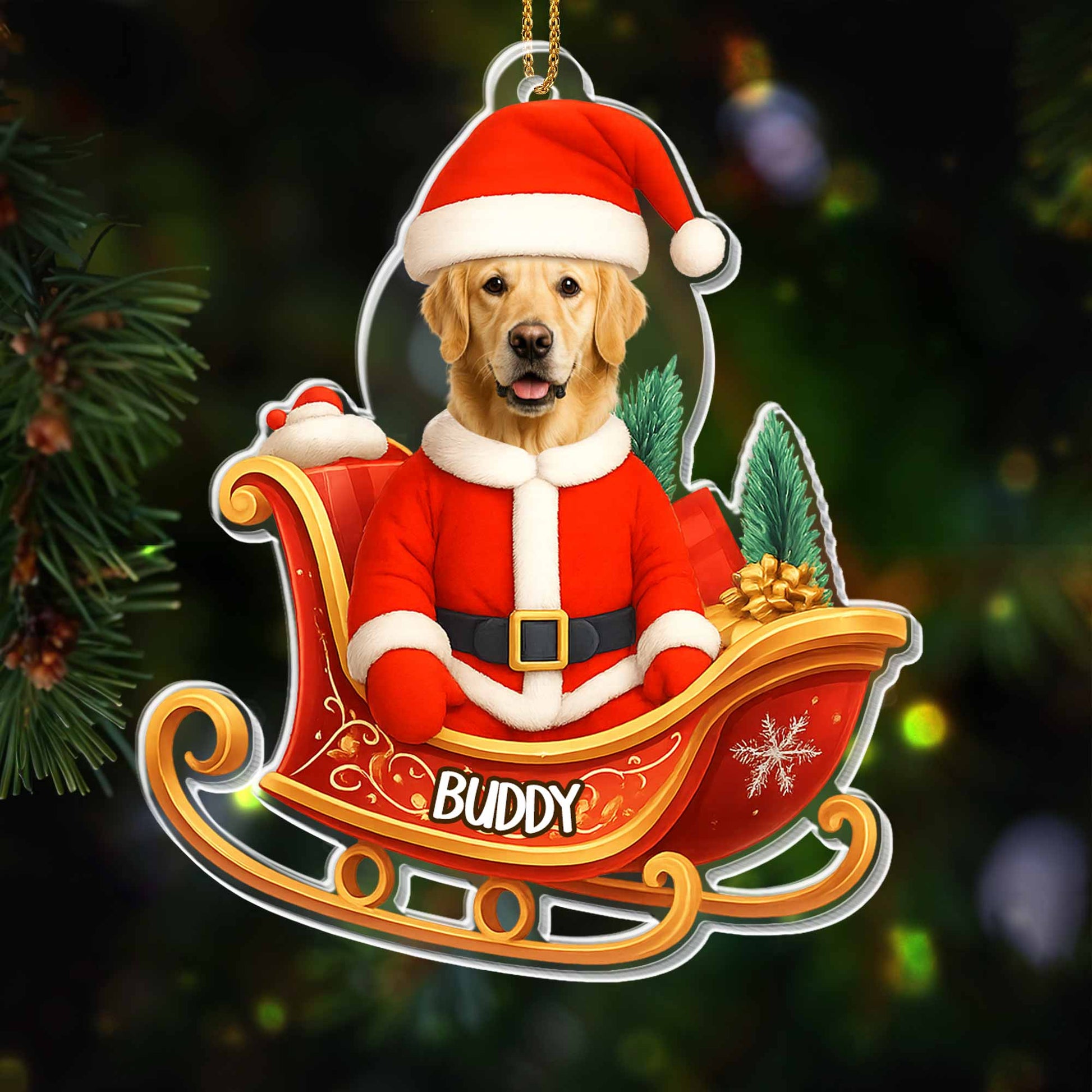 Santa Dog In Sleigh Christmas Ornament