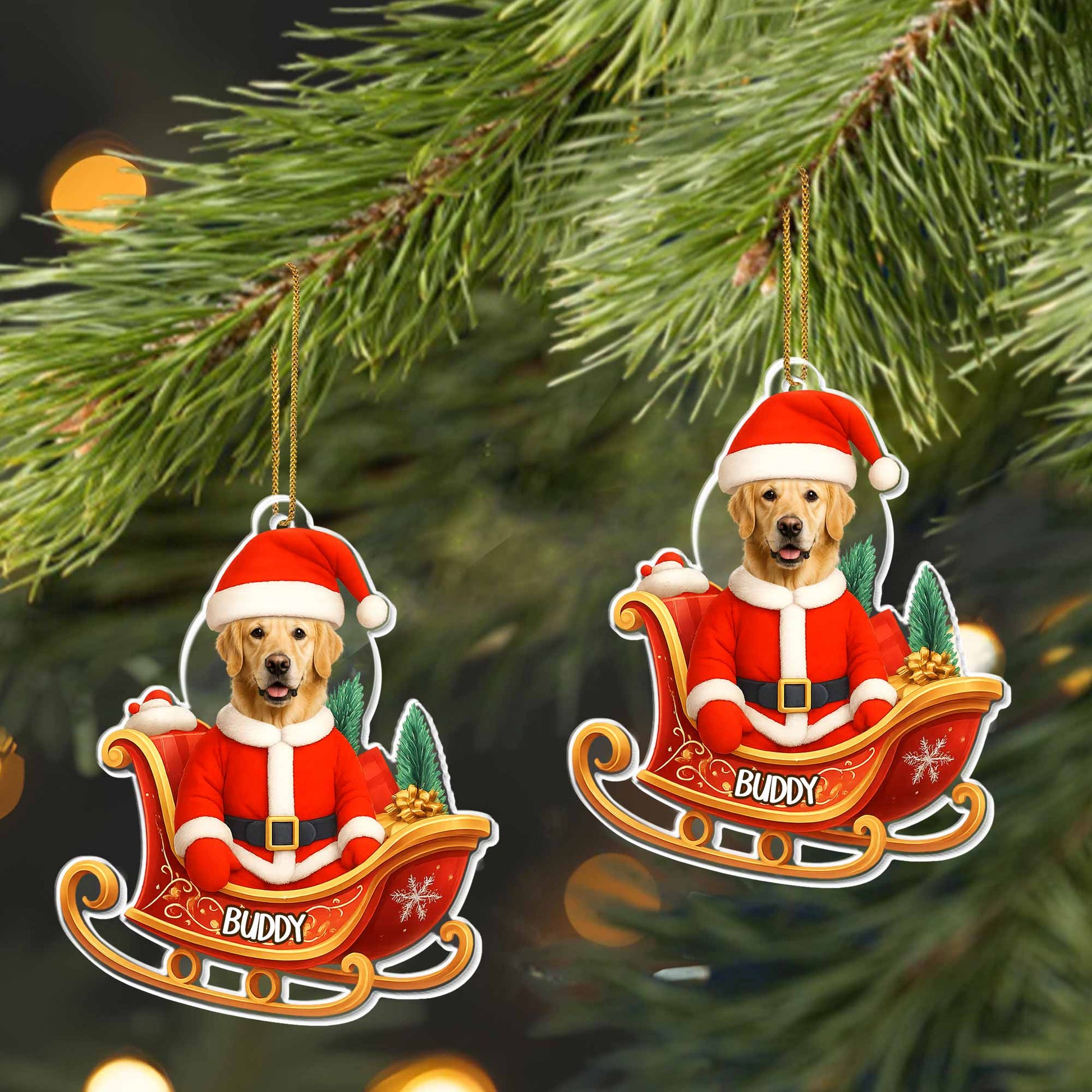 Santa Dog In Sleigh Christmas Ornament