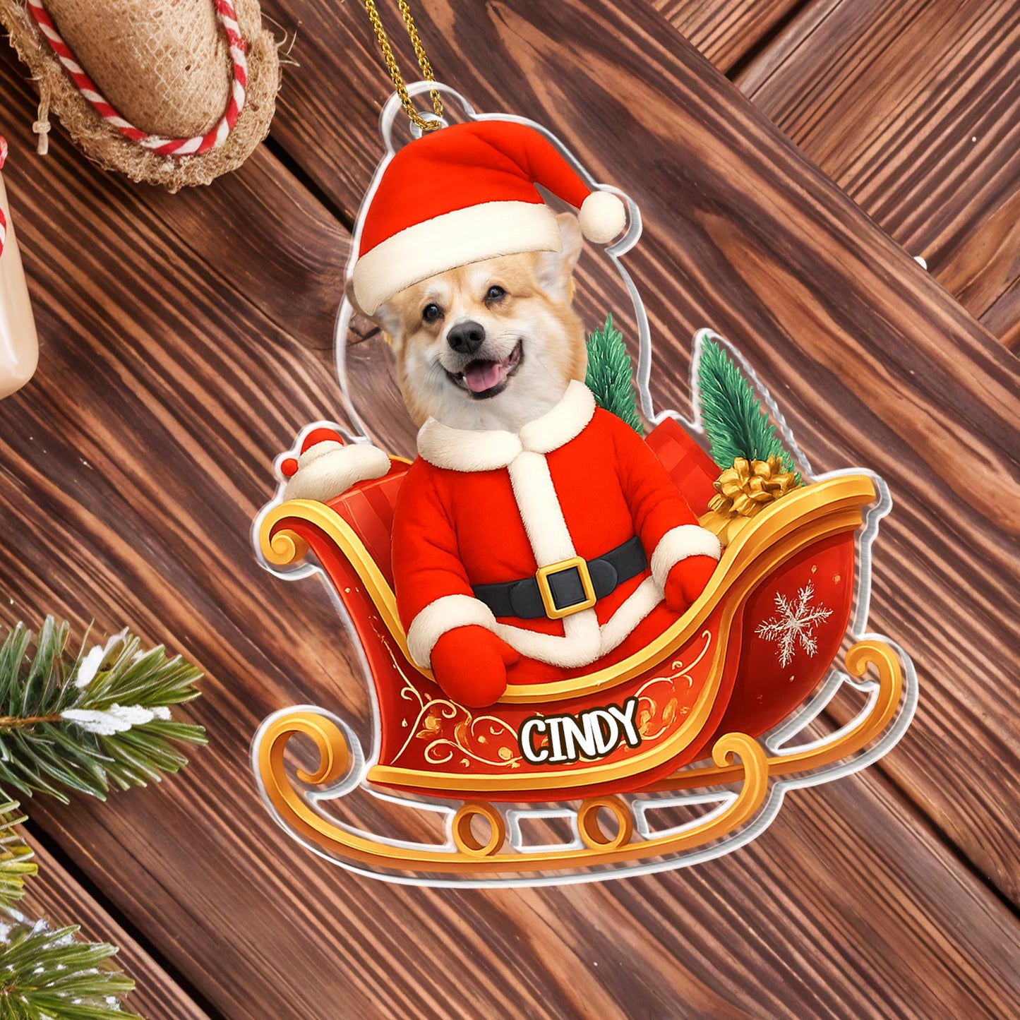 Santa Dog In Sleigh Christmas Ornament
