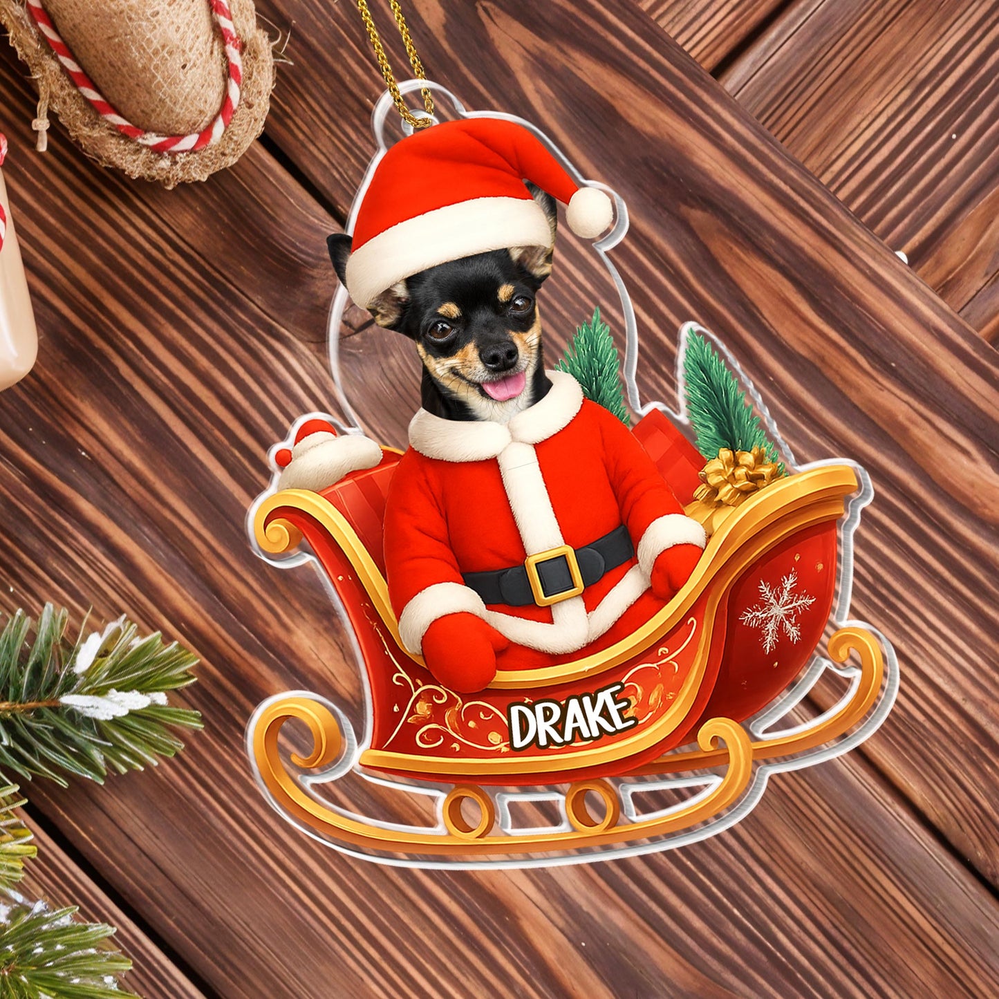 Santa Dog In Sleigh Christmas Ornament