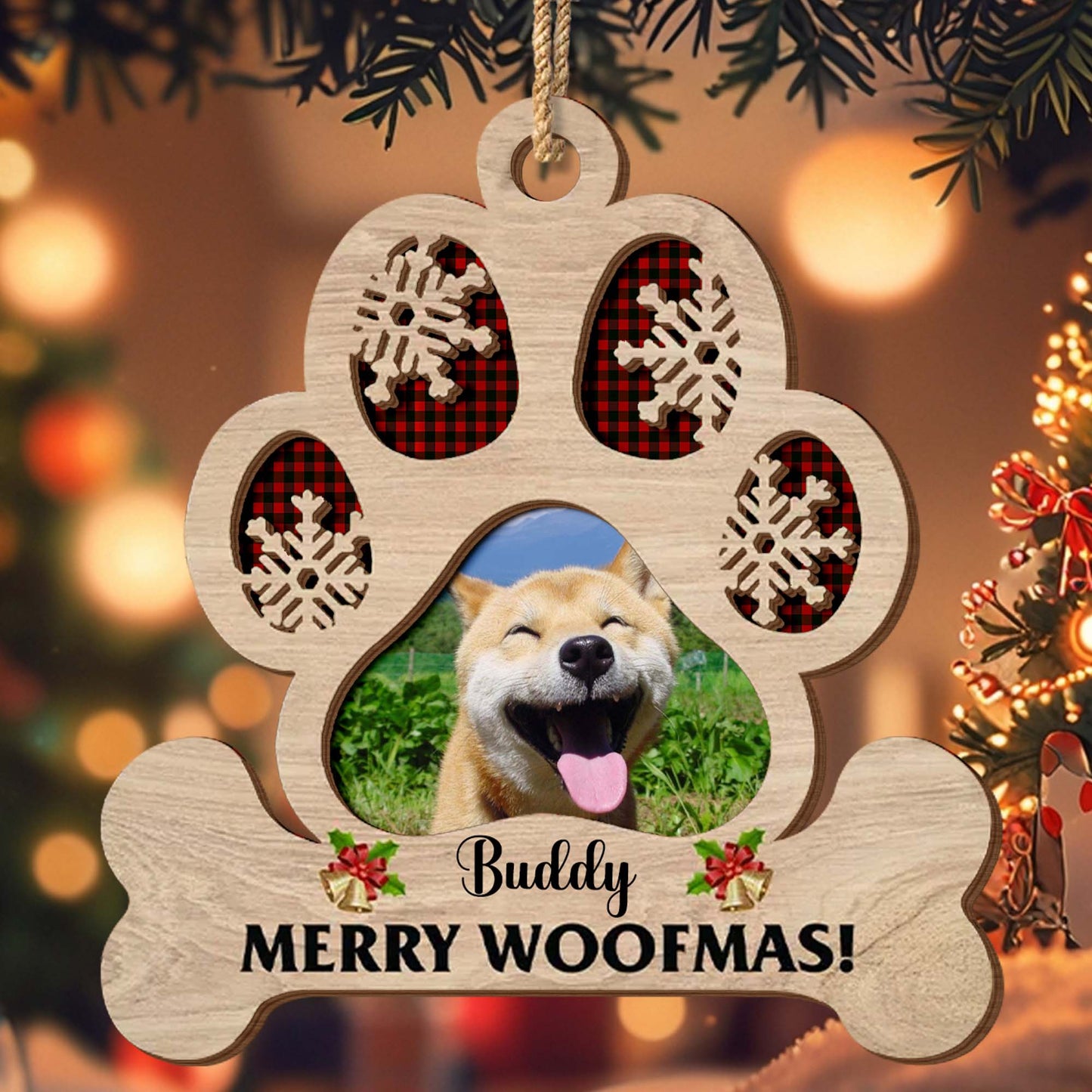 Merry Woofmas With Dog Paws And Snowflakes