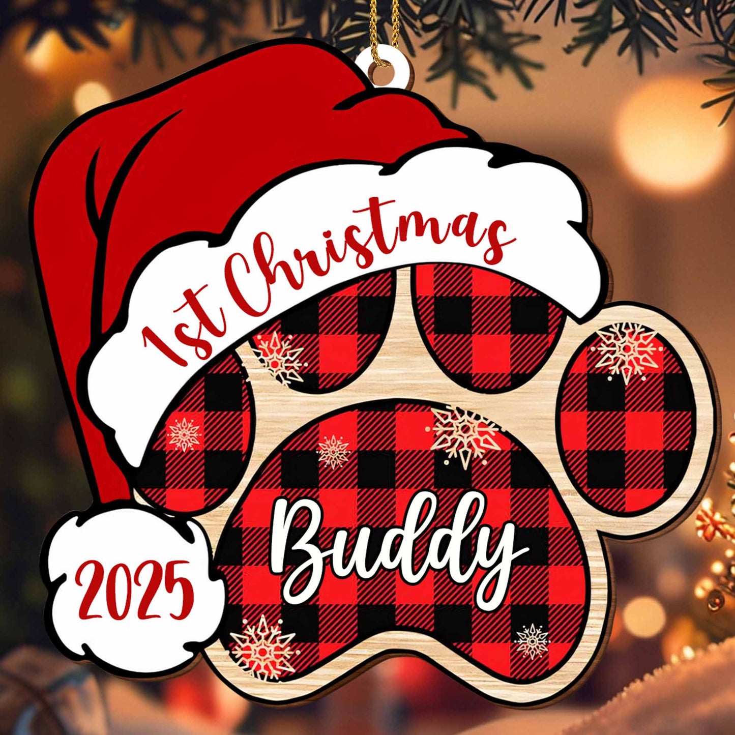 1st Christmas Buddy With Plaid Paws and Hat