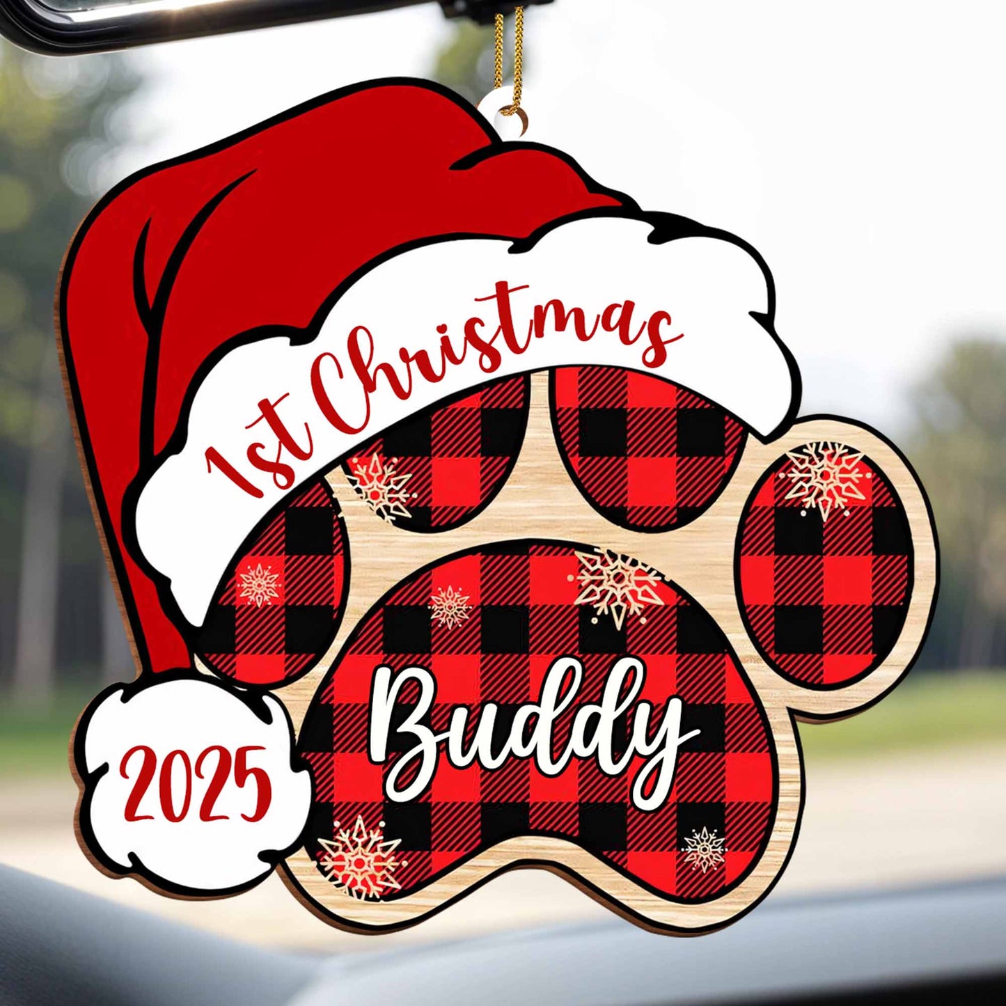 1st Christmas Buddy With Plaid Paws and Hat