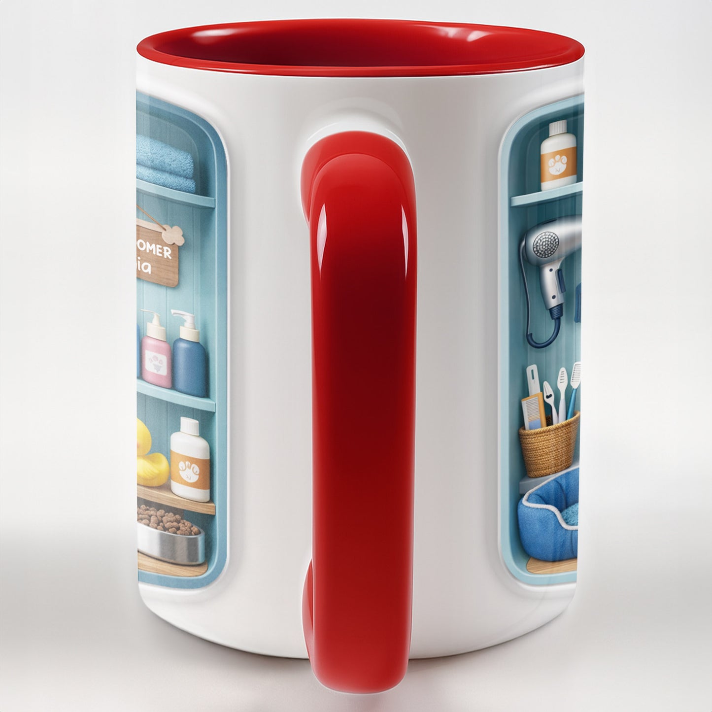 Dog Groomer With Adorable Puppy And Grooming Tools Design