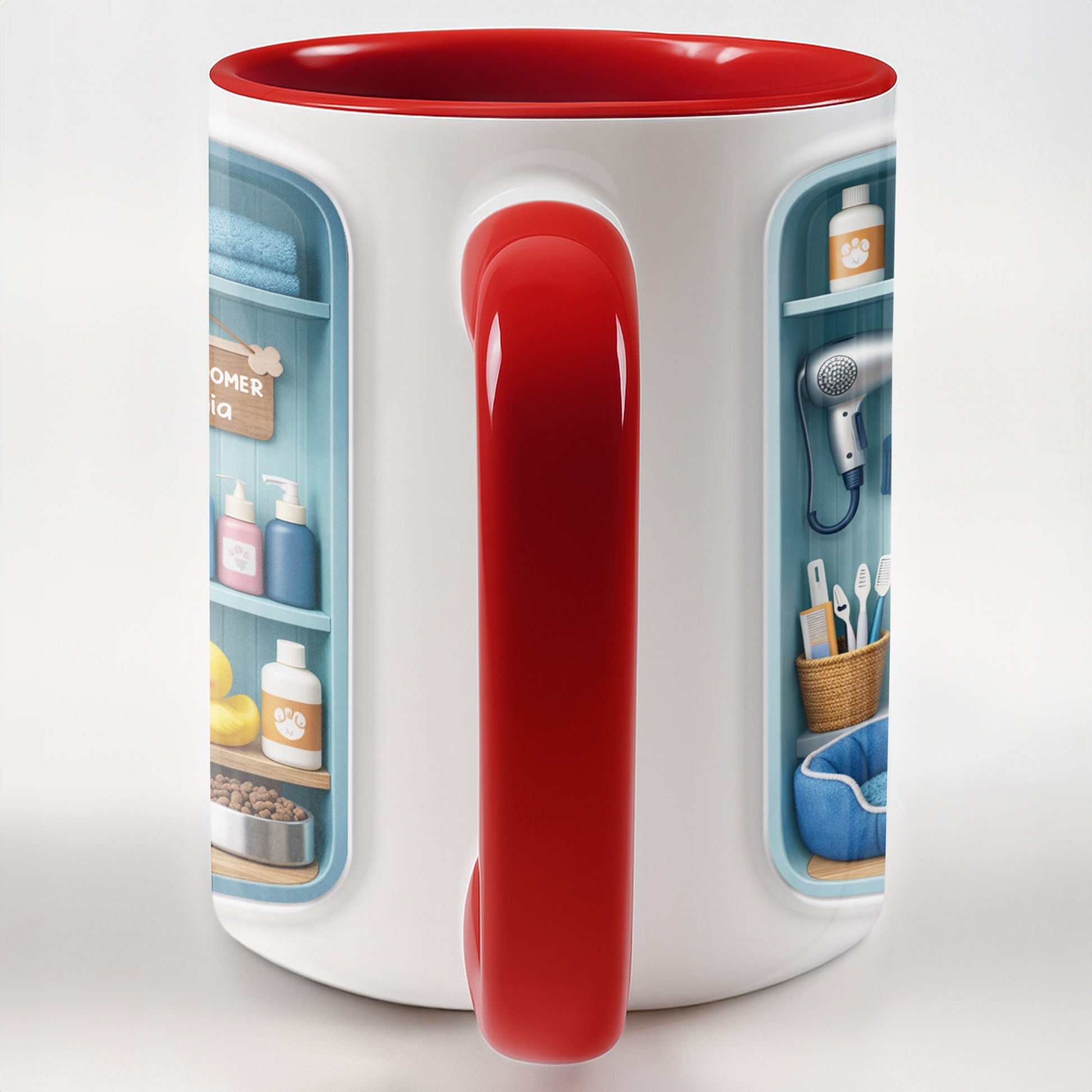 Dog Groomer With Adorable Puppy And Grooming Tools Design