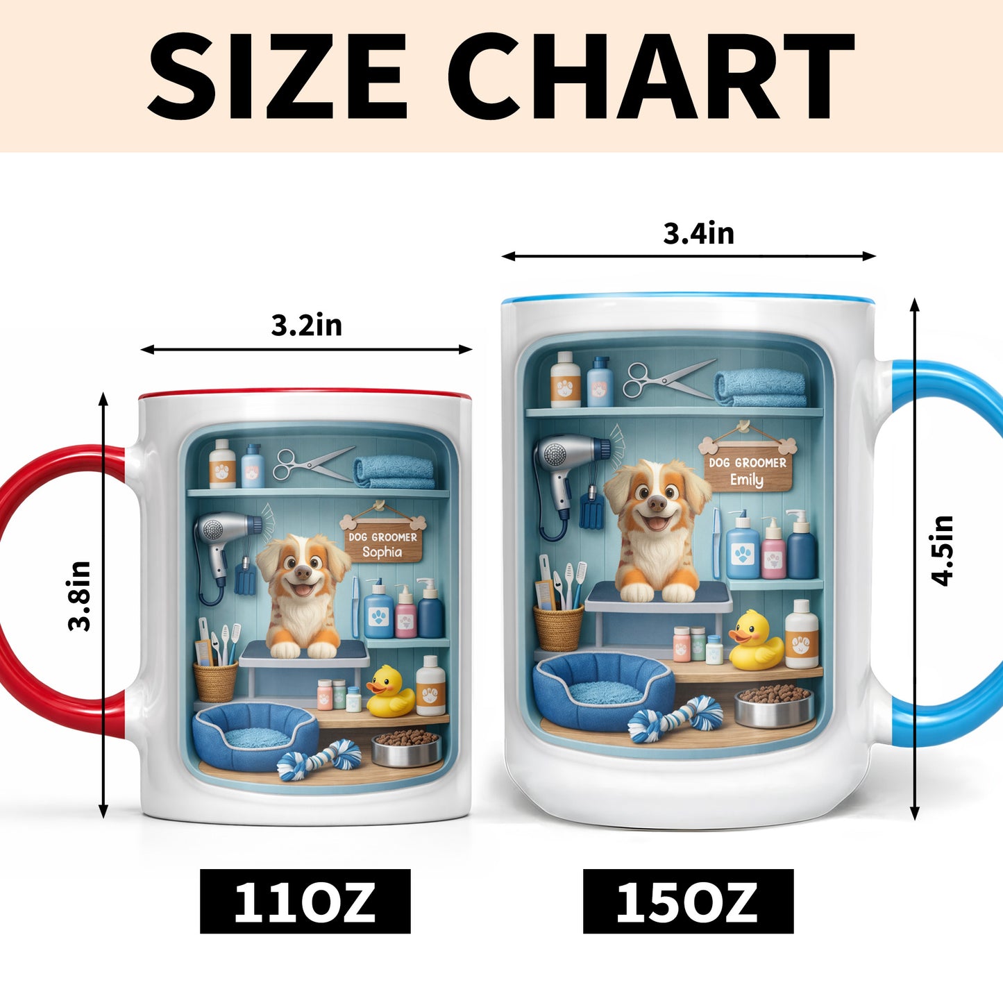 Dog Groomer With Adorable Puppy And Grooming Tools Design