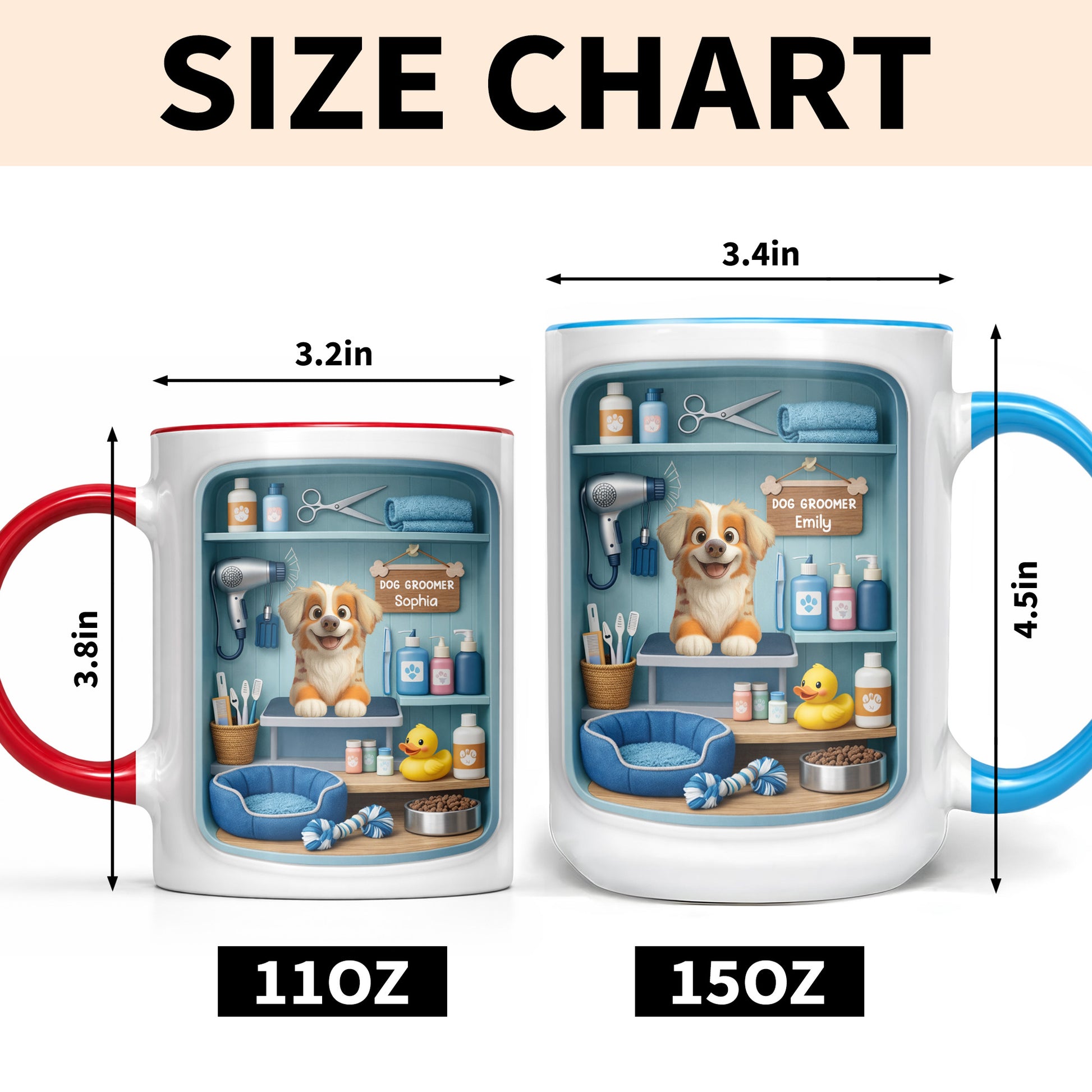 Dog Groomer With Adorable Puppy And Grooming Tools Design