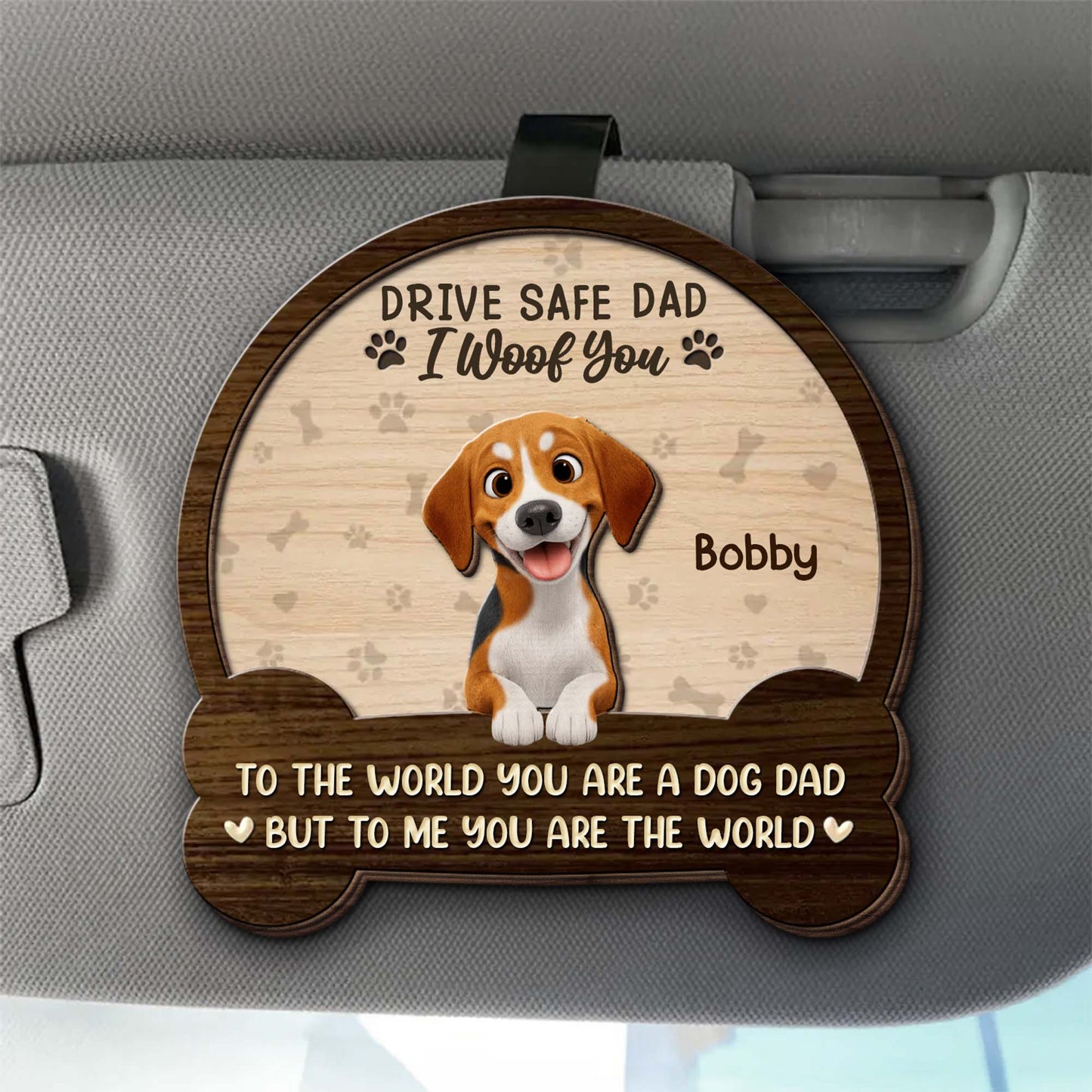 Drive Safe Dad I Woof You, Gift With Dog And Paw Prints - Personalized Custom Shaped Car Visor Clip - DOG130_VIS
