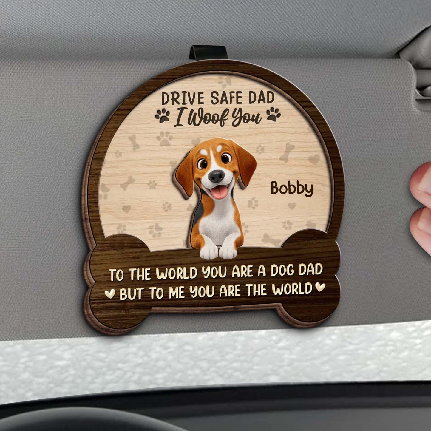 Drive Safe Dad I Woof You, Gift With Dog And Paw Prints - Personalized Custom Shaped Car Visor Clip - DOG130_VIS