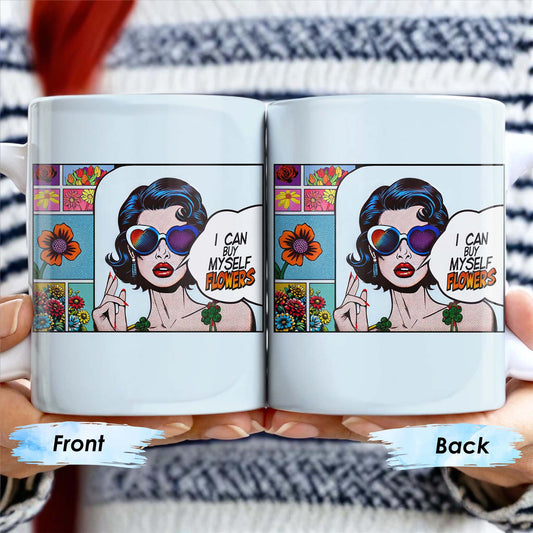 I Can Buy Myself Flowers Mug With Comic Girl And Floral Design