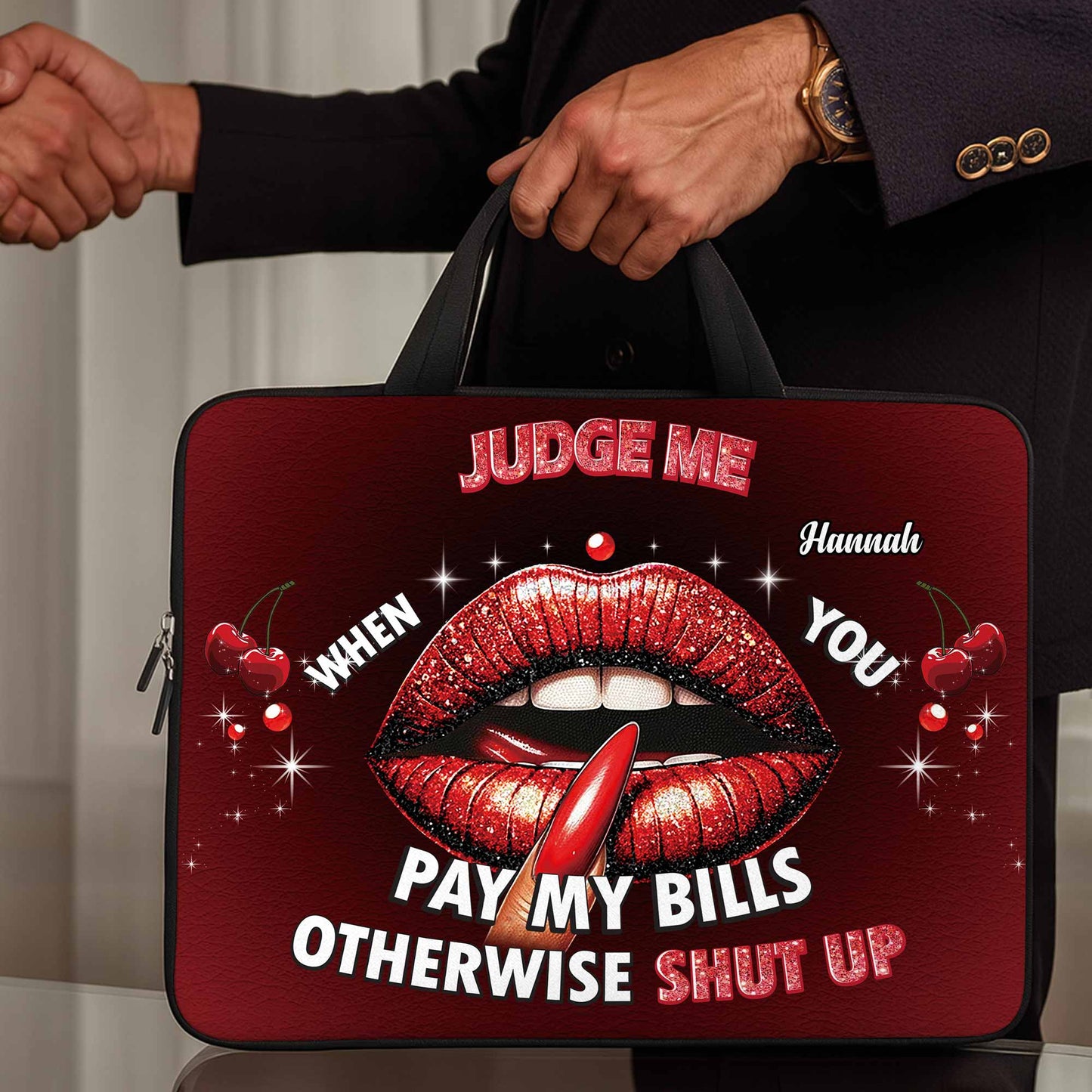Judge Me When You Pay My Bills Bold Lip Design - Personalized Laptop Bag, Laptop Sleeve - DTG004_LAPBAG