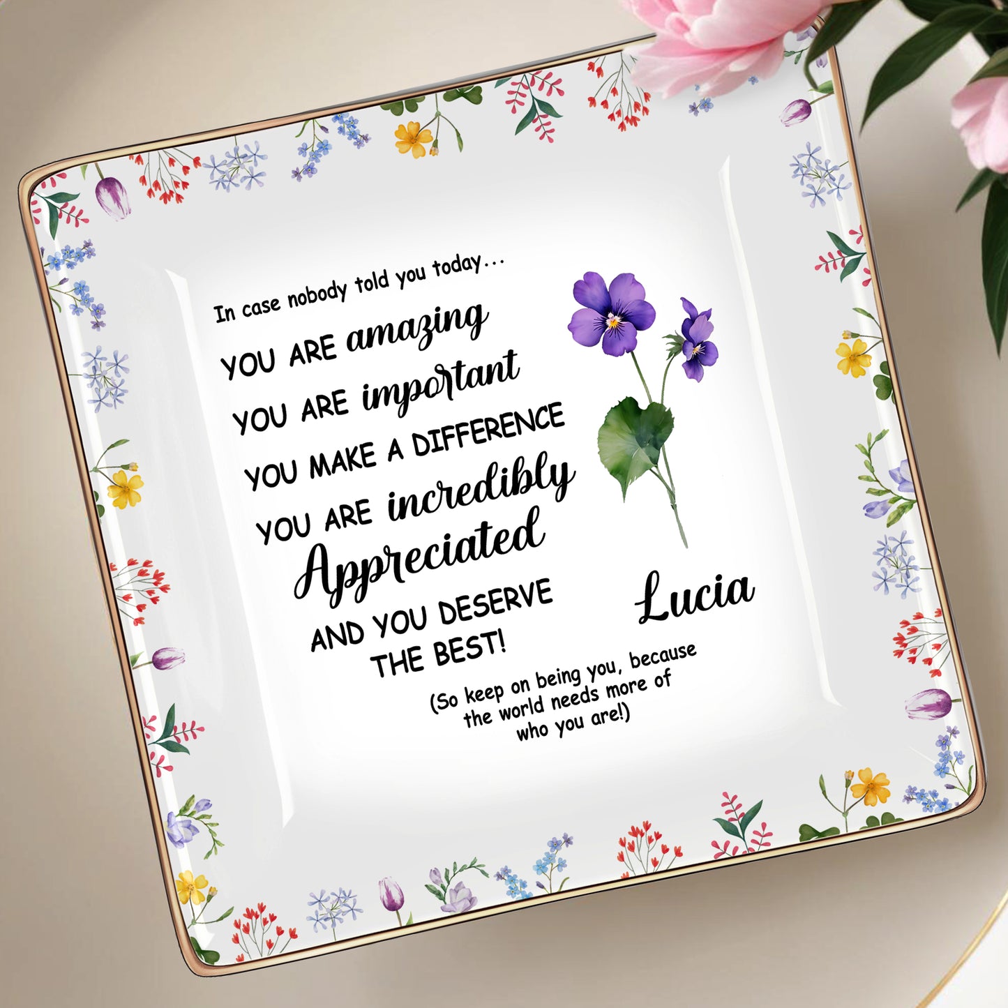 You Are Amazing Appreciation Ceramic Dish With Floral Design