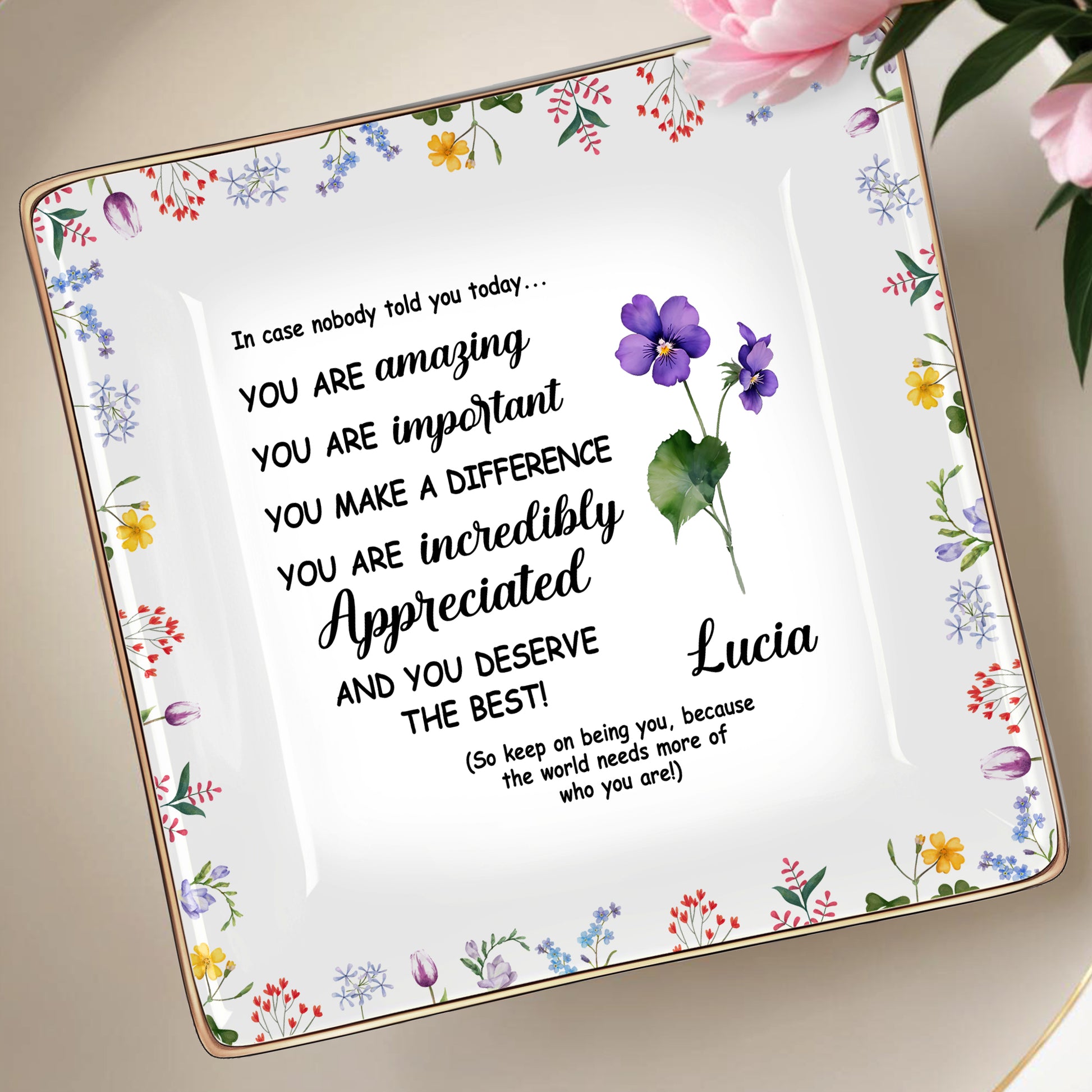 You Are Amazing Appreciation Ceramic Dish With Floral Design