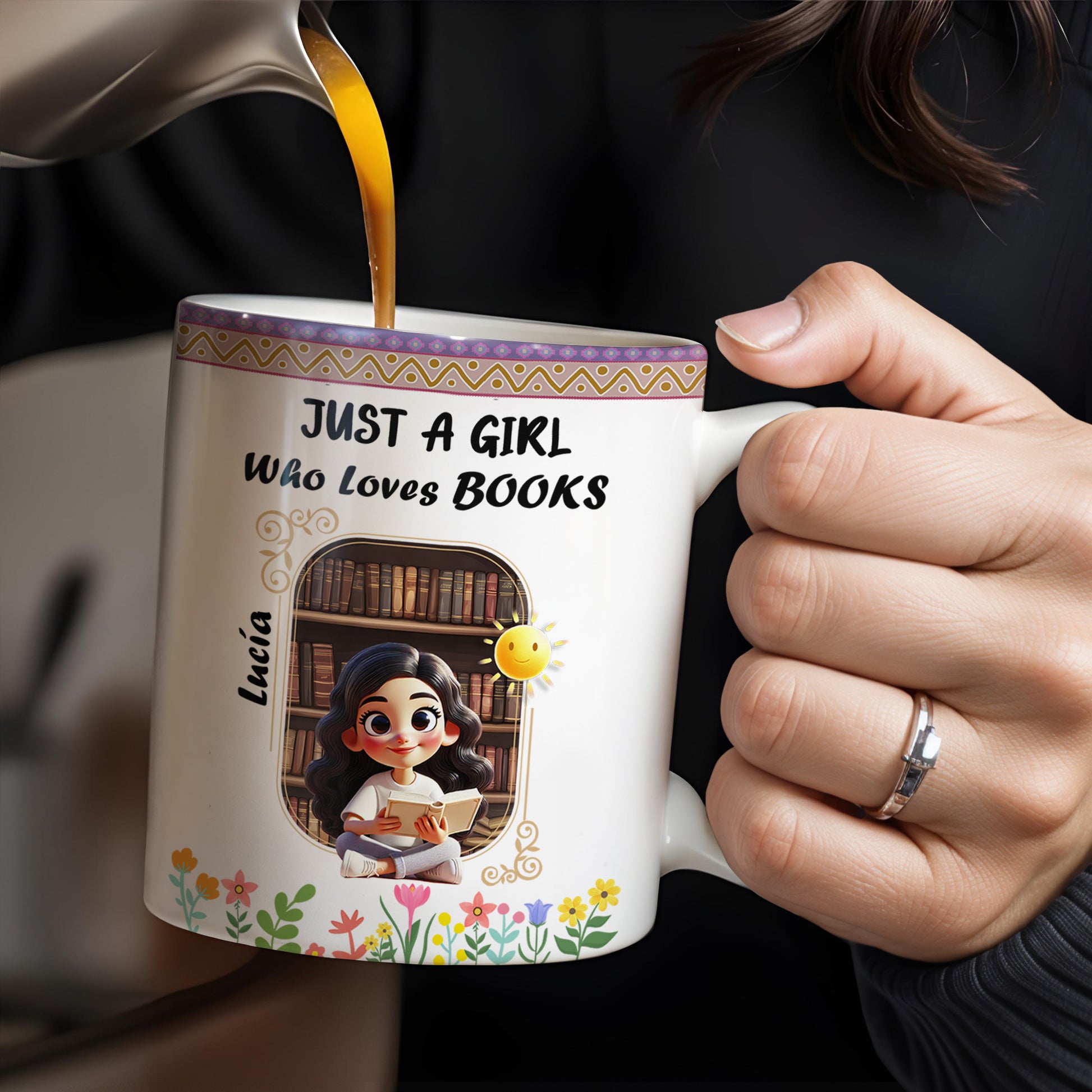 Just A Girl Who Loves Books With Flowers And Happy Sun Design
