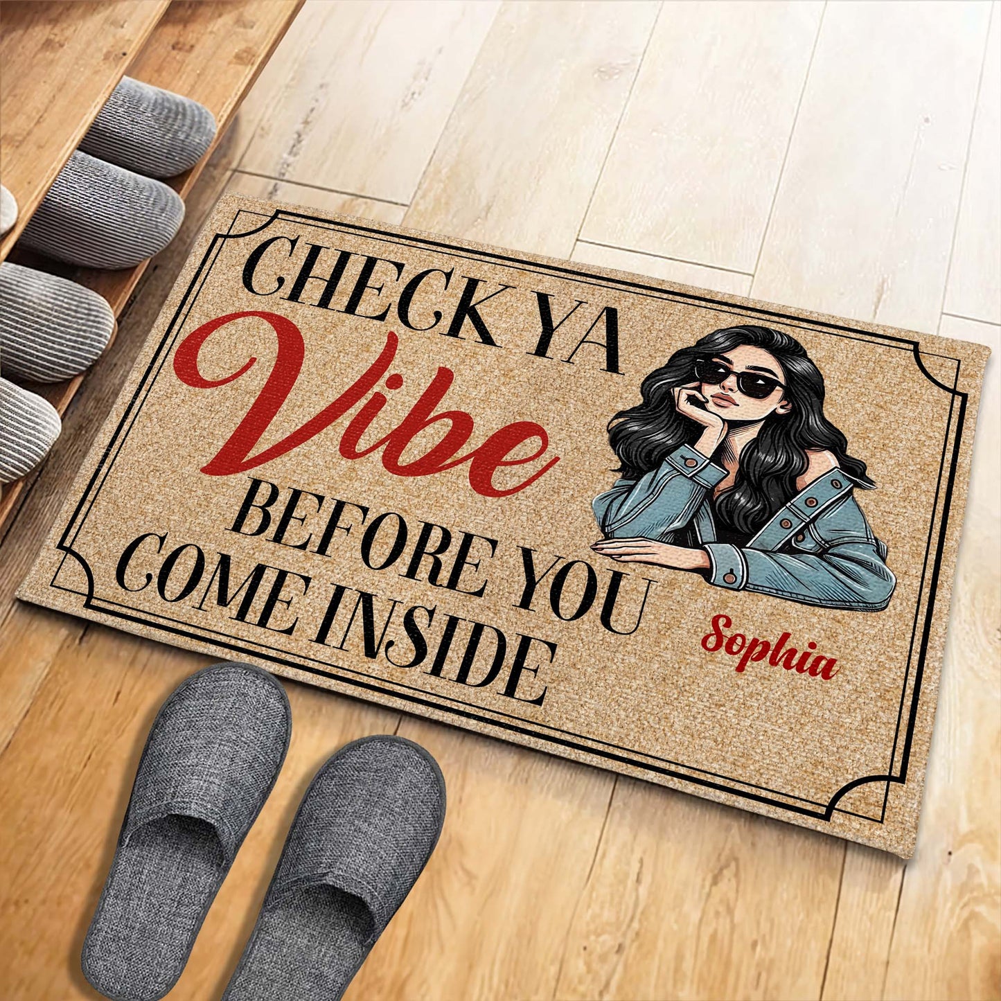Check Ya Vibe Before You Come Inside, Stylish Woman Doormat