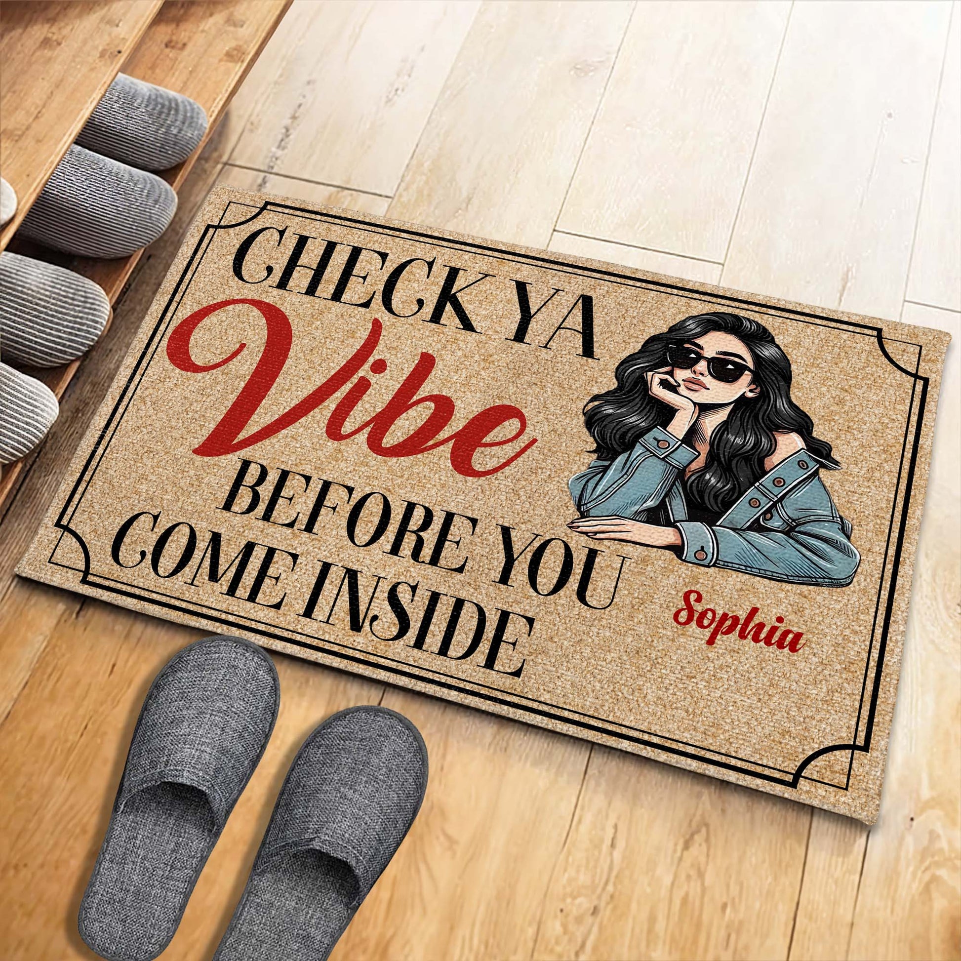Check Ya Vibe Before You Come Inside, Stylish Woman Doormat
