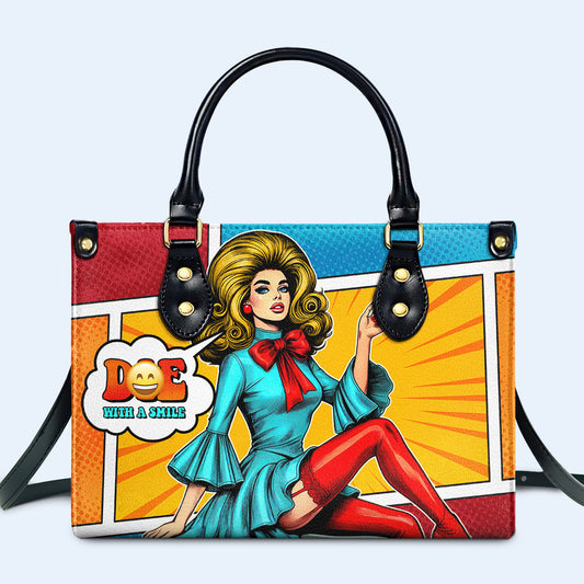 Die With A Smile Comic Style Pop Art - Personalized Custom Leather Handbag - DTG021_HB