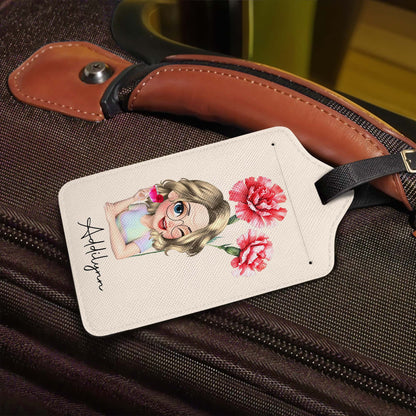 Personalized Custom Cartoon Girl Luggage Tag with Flowers